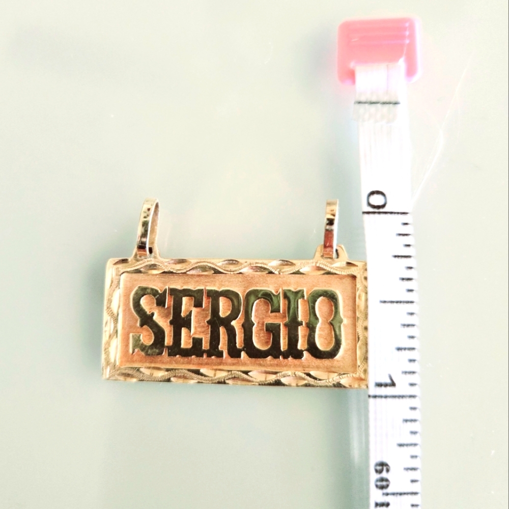14k Solid Gold Plaque Pendant Name Sergio